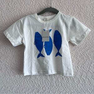 MiniOlie NWT Baby Sardines White Blue T Shirt Short Sleeves‎ Size 6-12 Months